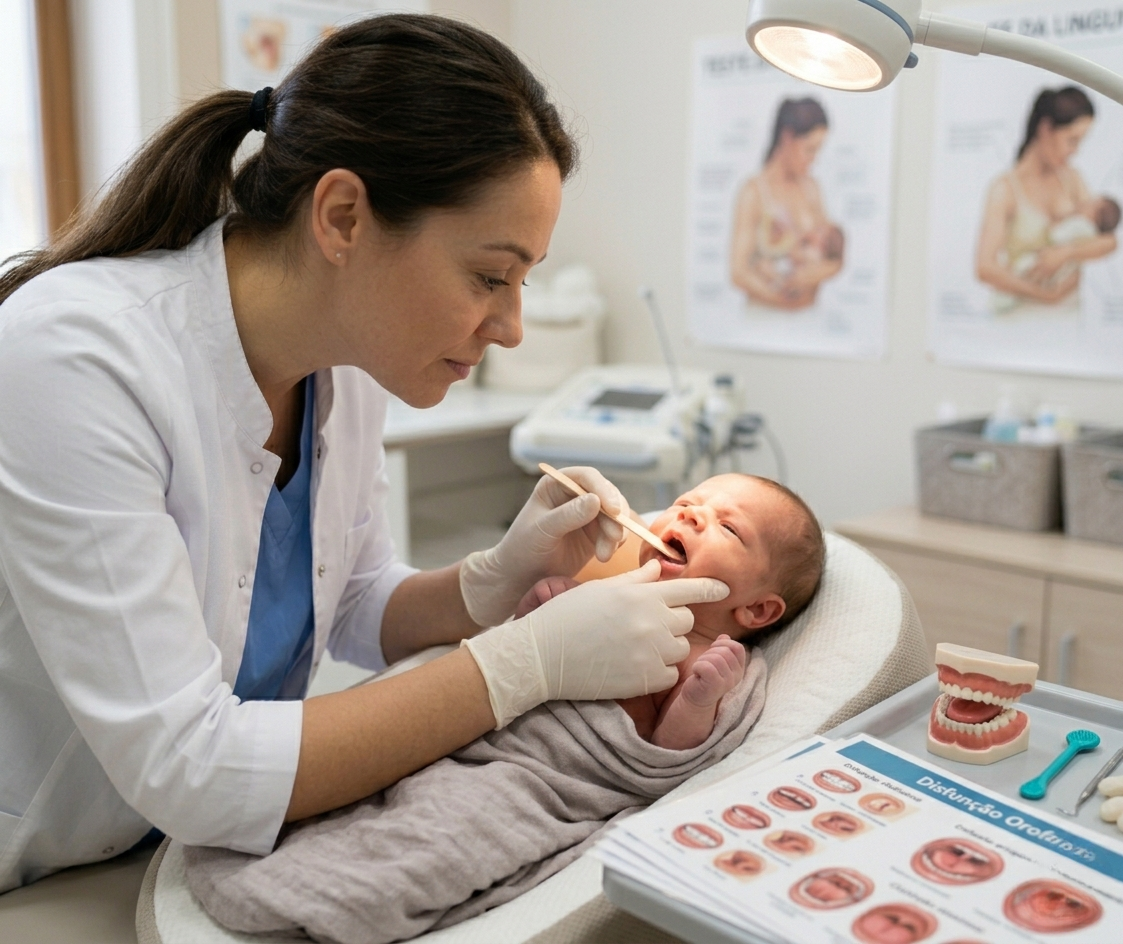 Profissional avaliando um bebê recém-nascido suavemente
